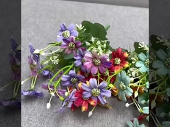 Simulé 15 tête revêtement heureux chrysanthème petite poignée bouquet fleur de soie maison hôtel mariage pho