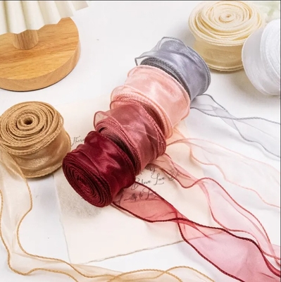 acheter Coloriage organza ruban à rouleaux cadeau décoratif Warp Glitter fil de soie ruban pour les cadeaux de fleurs emballage accessoires de bricolage online manufacture