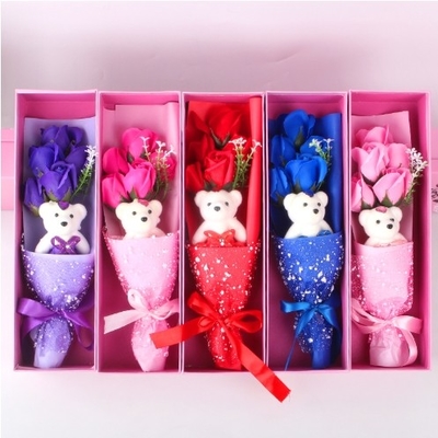 acheter Boîte cadeau 5 Rose de savon Bouquet d'ours Promotion cadeau cadeau de la Saint-Valentin online manufacture