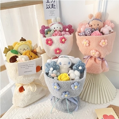 Un bon prix. 30x48cm laine exquise dessin animé Kuromi Plush Bouquet de poupée petit parfum style Qixi Jour du professeur petite poupée cadeau sac à main en ligne