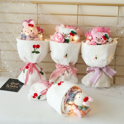 Un bon prix. Bouquet de poupée Cute Plush Bunny Bouquet de poupée Noël Cadeau de Noël Finition Bouquet de tissu en ligne