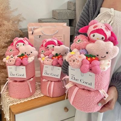 acheter 520 cadeau d'anniversaire de la Saint-Valentin pour les filles poupées Kuromi Sanrio poupées de dessins animés bouquets fabrication en ligne