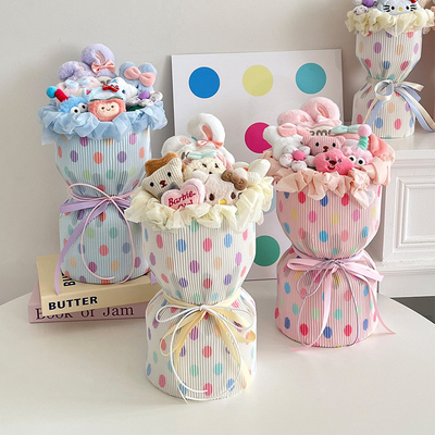 acheter Pluie et magnifique Tissu dot dopamine Finition Bouquet Savon Rose Fleur Cadeau de la Saint Valentin pour la petite amie fabrication en ligne