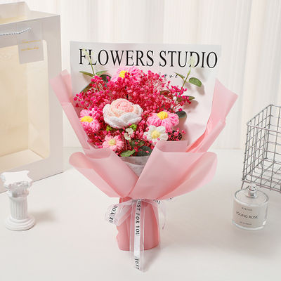 acheter Rose et souffle de bébé Fleurs séchées Bouquet tricoté Arrangement floral en fil tissé à la main 30x30 cm fabrication en ligne