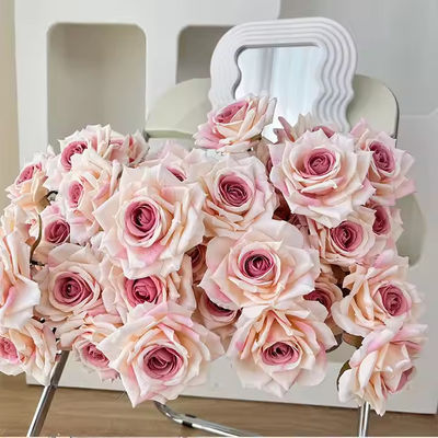 acheter Vente en gros de fleurs fausses bon marché 7 têtes rose en soie Bouquet de fleurs artificielles rose pour la décoration de mariage à domicile romantique fabrication en ligne