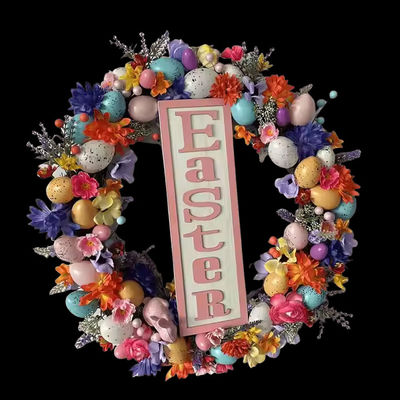 acheter œuf Senmasine couronne de Pâques pour la porte d'entrée décor de printemps accroché œufs en plastique mixtes colorés feuilles artificielles fleurs couronnes fabrication en ligne