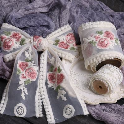 acheter La version coréenne de la dentelle de broderie fleur ruban tissé bricolage de l'arc clip de cheveux de matériau de fleur cadeau d'emballage courroie creuse online manufacture