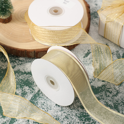 acheter Ruban de Noël en polyester pour le pain Emballage 4cm/25m Fil métallique Bordure Emballage cadeau Ruban Net Neige Ruban Décoratif Ruban online manufacture