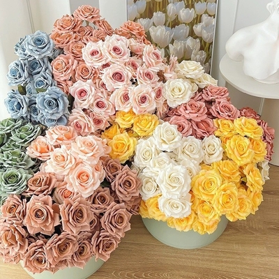 Un bon prix. Fleur simulée 7 têtes Cappuccino Fleur de soie Simulée Rose Boucle Rose Mariage Faux Fleur Décoration Fleur Simulée Faux Fleur en ligne