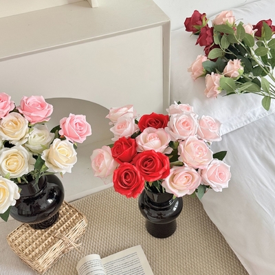 acheter Bouquet de vraies roses, seule fleur fausse, décoration de la maison, décoration de la table à manger du salon, arrangement de fleurs de la salle de mariage, décoration, arrangement de fleurs online manufacture