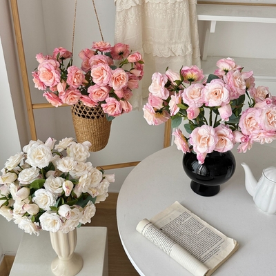 acheter Style coréen 12 têtes Elsa Rose Simulation Fleur Rose Fausse Fleur Maison Salle à manger Table à manger Décoration Photographie Prop online manufacture