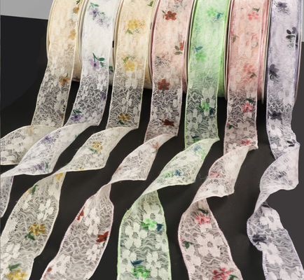 acheter Verte 2.5cm/10m ruban de dentelle matériaux floraux pour Qixi Jour de la Saint-Valentin beauté gaze Bouquet fabrication en ligne