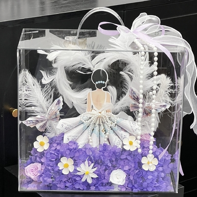 acheter Boîte de présentation florale acrylique portable, bouquet de fleurs fraîches, boîte d'emballage d'art floral, matériel de bricolage imperméable transparent, boîte cadeau souvenir de luxe légère fabrication en ligne