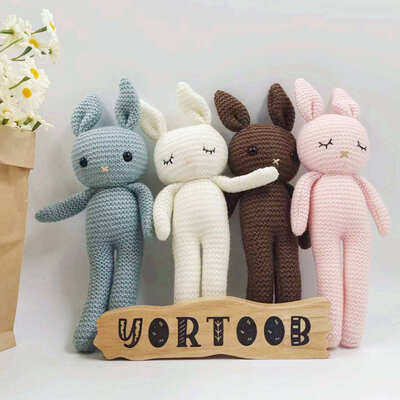 acheter En gros en tricoté, mignon, confortable, poupée pour bébé, lapin, crochet, jouet pour animaux, jouet artisanal Amigurumi, lapin, peluche fabrication en ligne
