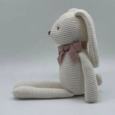 acheter Cute Crochet 100% jouet de lapin blanc biologique Plush Bunny fourré avec remplissage en coton PP fabrication en ligne