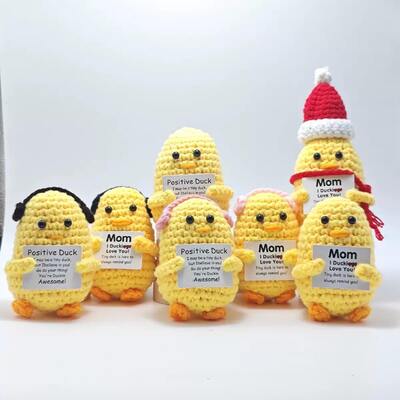 acheter Drôle Crochet Kawaii peluche émotionnelle positive canard en peluche drôle tricoté positif canard Crochet poupée sac pendentif cadeau fabrication en ligne