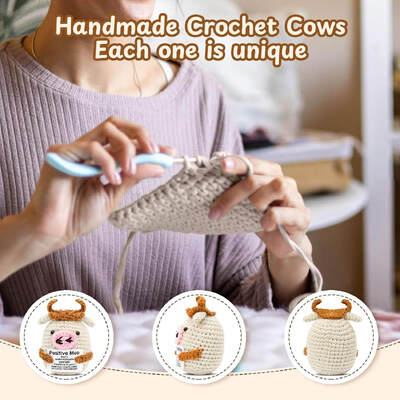 acheter Une vache à crochet en mini-positif, faite à la main, mignonne, Kawaii, animal fourré, message encourageant, drôle, soutien émotionnel. fabrication en ligne