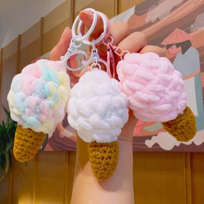 acheter Cadeau à clef en coton tricoté à la main, crème glacée, crochet, poupée en peluche, super douce, petit cadeau, porte-clés, pendentif, exquise machine à clip, poupée fabrication en ligne