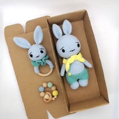 acheter 100% jouet à crochet fait à la main Amigurumi poupées à crochet animaux en peluche Plissé lapin bébé jouet à dents fabrication en ligne