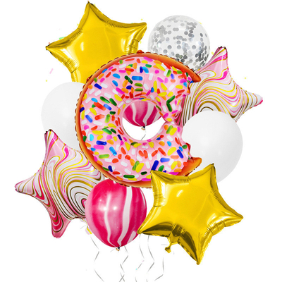 Un bon prix. Ballons de papier d'aluminium de pentagone étoilé de beignet de bande dessinée pour la décoration de fête d'anniversaire en ligne