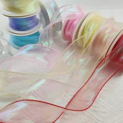 Un bon prix. Couleur solide personnalisée Chiffon rose en soie Organza ruban pour l'emballage de cadeaux de mariage en ligne