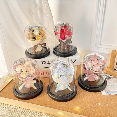 Un bon prix. Simulation romantique française en laine Bouquet d'embrassage de fleurs Ornements créatifs Bouquet de rose éclairé Cadeau de la Saint-Valentin Sac à fleurs portatif 11x15 cm en ligne