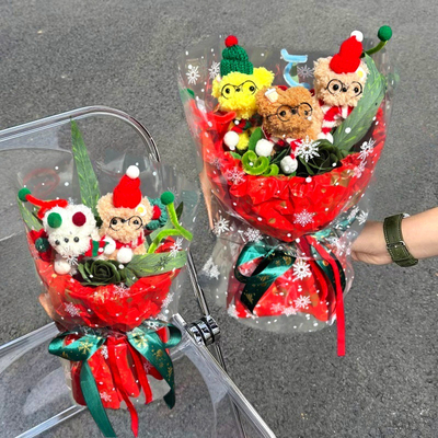 Un bon prix. Bouquet en peluche de chiot à cravate de Noël Cadeau de fleurs mignon pour chien fait à la main pour petit ami / petite amie Prêt à offrir en ligne