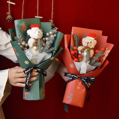 Un bon prix. Bouquets de fleurs de Noël artisanaux fleurs artificielles tricotées Bouquets de fleurs de poupée d'ours de Noël Bouquets de fleurs de Noël Cadeaux de Noël Bouquets de fleurs du Père Noël en ligne