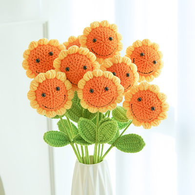 Un bon prix. 10x43cm Fleur de soleil tricotée faite à la main avec un sourire Variété Fleur de soleil Jour de l'enseignant Fleur artificielle cadeau en ligne