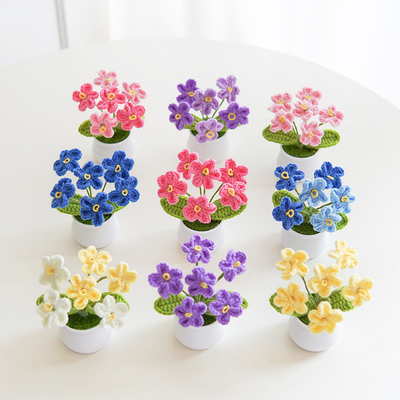 Un bon prix. Myosotis Forget-Me-Not fleur artificielle plante en pot faite à la main maison décoration en tricoté arrangement de fil cadeau créatif 5,5x10cm en ligne