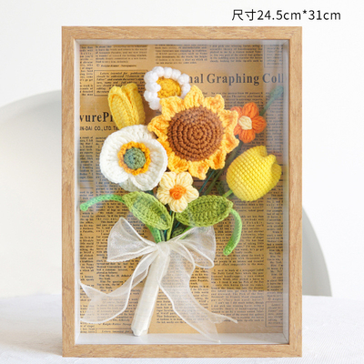 Un bon prix. Crochet fait à la main tournesol éternel cadre floral décor suspendu cadeau pour la journée de l'enseignant 22x17.5x4.5cm pile tricotée en ligne