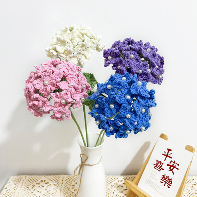 Un bon prix. 9x45cm Crochet fait à la main Bouquet d'hortensia Faux décor floral pour cadeaux de mariage Piles tricotées en ligne