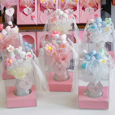 Un bon prix. Fleurs tricotées à la main cadeau parfait pour la fête des mères pour maman tissu fleur artificielle bouquet étreinte seau décor souvenir souvenir en ligne