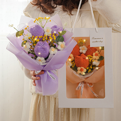Un bon prix. 30x35cm Pile tricotée Bouquet de fil de tulipes fait à la main Grand cadeau de la fête des mères en ligne