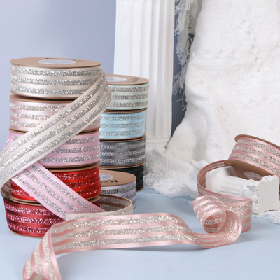 Un bon prix. Japanese Sparkling Pink Stripe Ribbon DIY Bow Hair Accessories Dress Accessories Silver Onion Stripe Flower Gift Product straps en ligne