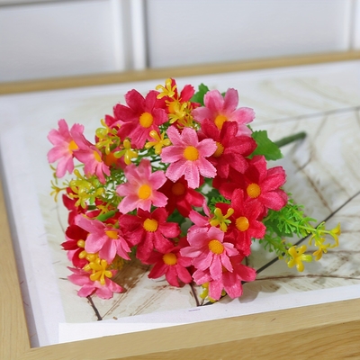 Un bon prix. Simulation de fleur, petite marguerite, orchidée sautante, fleur artificielle fausse, 28 têtes, décoration de jardin, fleur de soie, projet extérieur, petit chrysanthème sauvage en ligne
