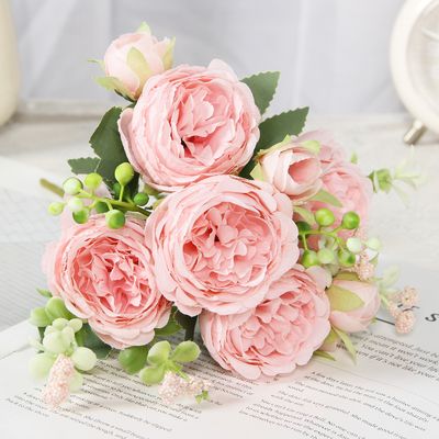 Un bon prix. 5 petites fleurs artificielles de rose, bouquet de style coréen, fleurs artificielles de pivoine persanes et étrangères, roses de mariage à la maison. en ligne