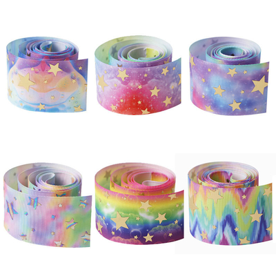 Un bon prix. Meisida ribbon 3.8cm thread ribbon hot gold and silver star rainbow gradient color ribbon wholesale en ligne