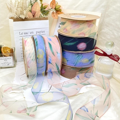 Un bon prix. Nouveau en ligne Coréen Ruban Tulipe Neige Soie Ruban Fleur Emballage Accessoires de cheveux Bouclier Vêtements Ruban Chaussures Fleurs en ligne