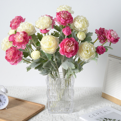 Un bon prix. Simulation de fleur de lotus à trois têtes en peluche, mille poses, pivoine océanique, fleur simulée, décoration de mariage à domicile, faux bouquet haut de gamme en ligne