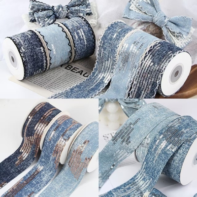Arcs faits à la main séquins tranchés droit bords de denim toilettes de couleur résistance cheveux accessoires bricolage matériaux de vêtements accessoires sangles 4cm/10m