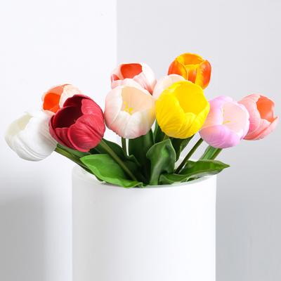 Un bon prix. Bouquet simulé avec touche hydratante, la tulipe lanterne, arrangement de fleurs haut de gamme, décoration de gâteau de salon, décoration de fleurs fausses, fleurs séchées en ligne