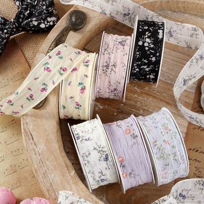 Bandeau à bordure florale imprimée en polyester pour accessoires pour cheveux, ruban à nœud papillon, chapeau de paille, emballage de boîte cadeau, sangles