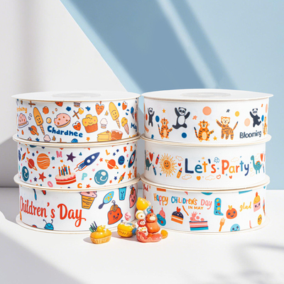 Ruban de la fête des enfants à haute ténacité pour bricolage, ruban de dessin animé pour gâteau d'anniversaire, ruban pour cadeau de pâtisserie, décoration de geste de la main