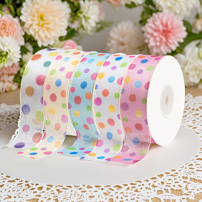 Un bon prix. Ruban à pois arc-en-ciel à transfert thermique numérique pour emballage de gâteau d'anniversaire, ruban de fil, fête des enfants en ligne