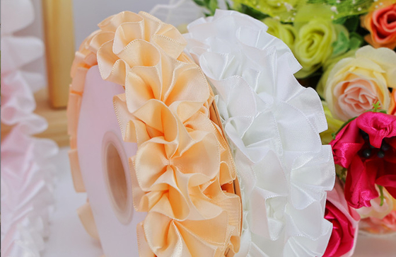 5cm/5m Bouquet de perles blanches pliées Emballage ruban boutique de fleurs et dentelle de tissu