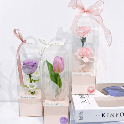 En pvc transparent rose panoramique unique diy boîte à fleurs, emballage de fleurs de phare portatif, bouquet de fleurs éternelles boîte cadeau de matériau