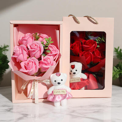 Un bon prix. Bouquet de fleurs de savon en forme d'ours moderne fait à la main 7 roses cadeau créatif pour la Saint-Valentin la fête des mères la fête des enseignants en ligne