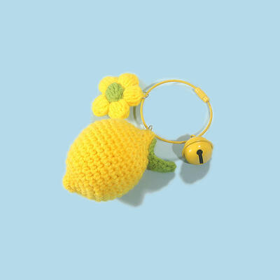 Un bon prix. Cute Mini Lemon Style Keychain Knitted Crochet Wool Thread Keychain Handmade Fashionable Bag Accessory en ligne