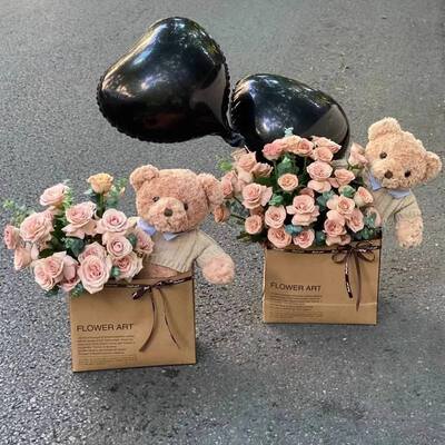 Un bon prix. Qualité garantie Unique Rose Savon Fleur Coffret Cadeau Bouquet Avec Ours En Peluche Fleur Séchée Forme Ronde Pour La Saint-Valentin Noël Anniversaire Mariage Modèle De Décoration De Vacances en ligne